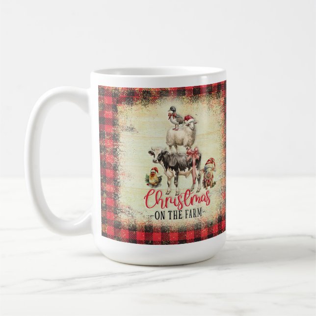 Farmhouse Christmas Holiday Mug, Chickens Cows Coffee Mug (Left)