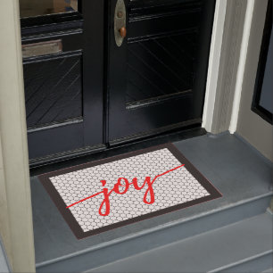 Farmhouse Christmas Joy Black White and Red Winter Doormat
