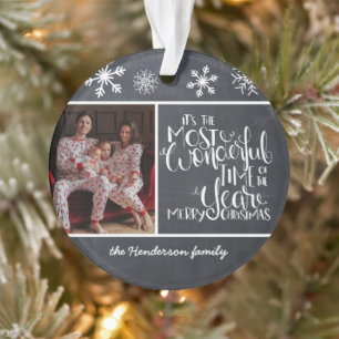 Farmhouse Christmas Photo Slate Grey Snowflake Ornament