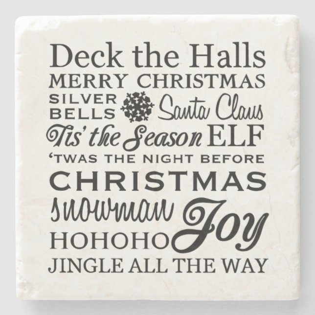 Farmhouse Christmas Phrases Stone Coaster (Front)