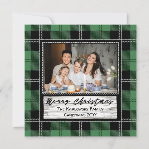 Farmhouse Christmas Plaid One Photo Holiday Card