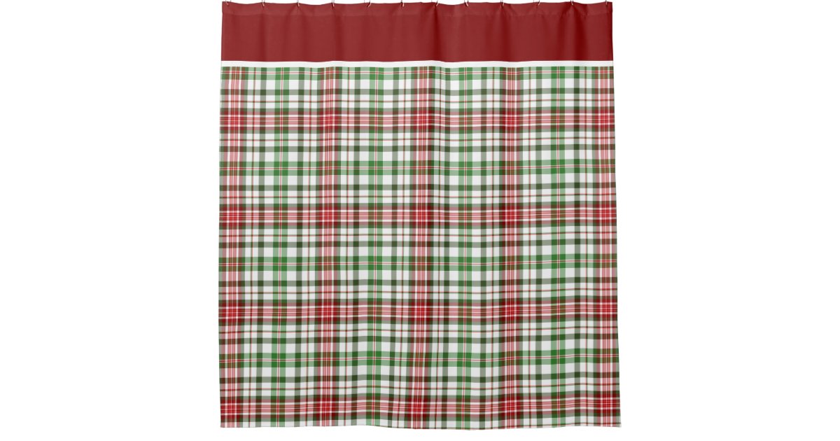 Farmhouse Christmas Plaid Red Green Off White Shower Curtain Zazzle