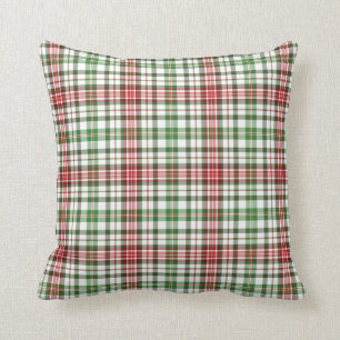 Farmhouse Christmas Plaid Red Green & Off White Throw Pillow