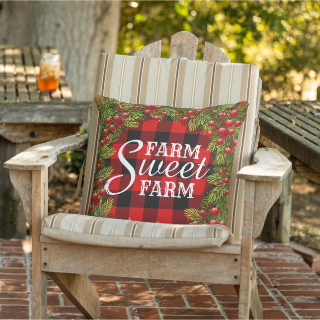  Farmhouse Christmas Red Black Buffalo Check Plaid Outdoor Pillow (Chair)