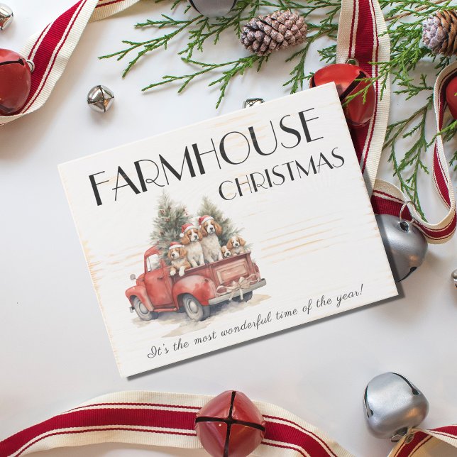 Farmhouse Christmas Red Truck Dogs Wooden Box Sign (Creator Uploaded)