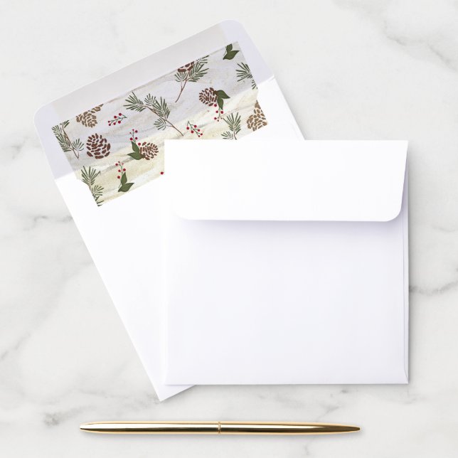 Farmhouse Christmas Rustic Wood Pine Cone Holly Envelope Liner (Desk)