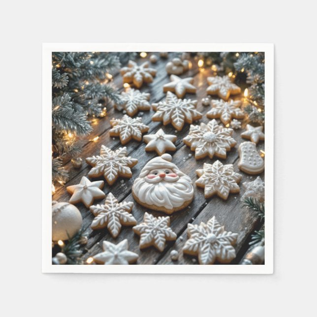 Farmhouse Christmas Sugar Cookies On Wood Napkins (Front)