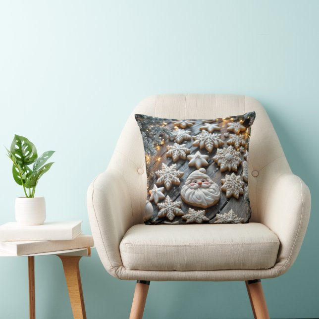 Farmhouse Christmas Sugar Cookies On Wood Throw Pillow (Chair)