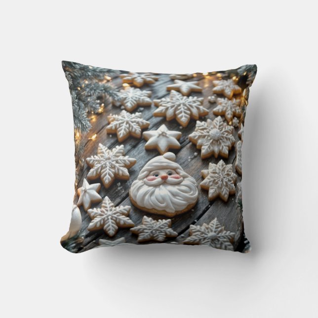 Farmhouse Christmas Sugar Cookies On Wood Throw Pillow (Front)