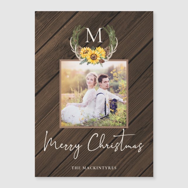 Farmhouse Christmas Sunflower Monogram Photo (Front)