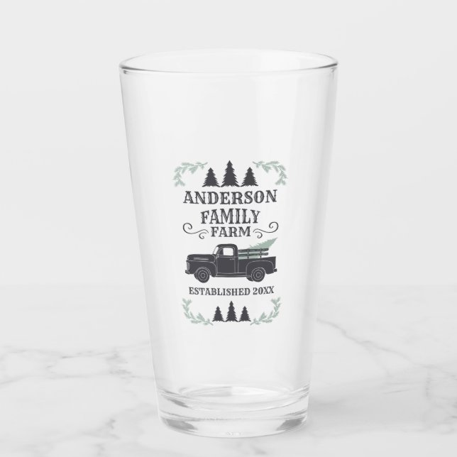 Farmhouse Christmas Tree Family Farm Personalized Glass (Front)
