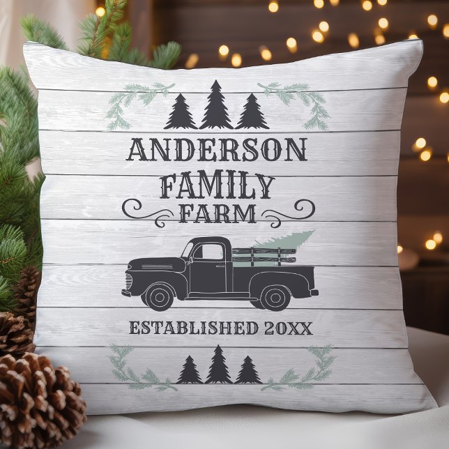 Farmhouse Christmas Tree Family Farm Personalized Throw Pillow (Creator Uploaded)