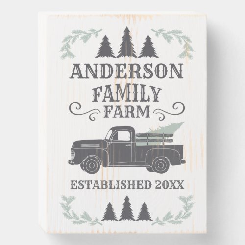 Farmhouse Christmas Tree Family Farm Personalized Wooden Box Sign