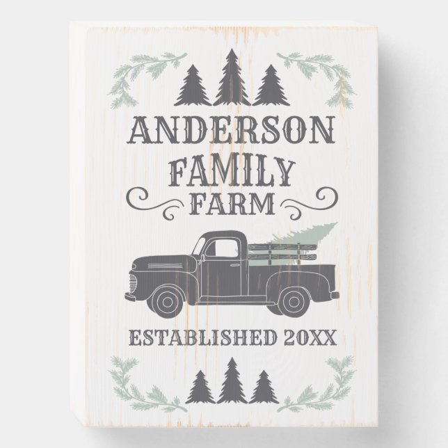 Farmhouse Christmas Tree Family Farm Personalized Wooden Box Sign (Front Vertical)