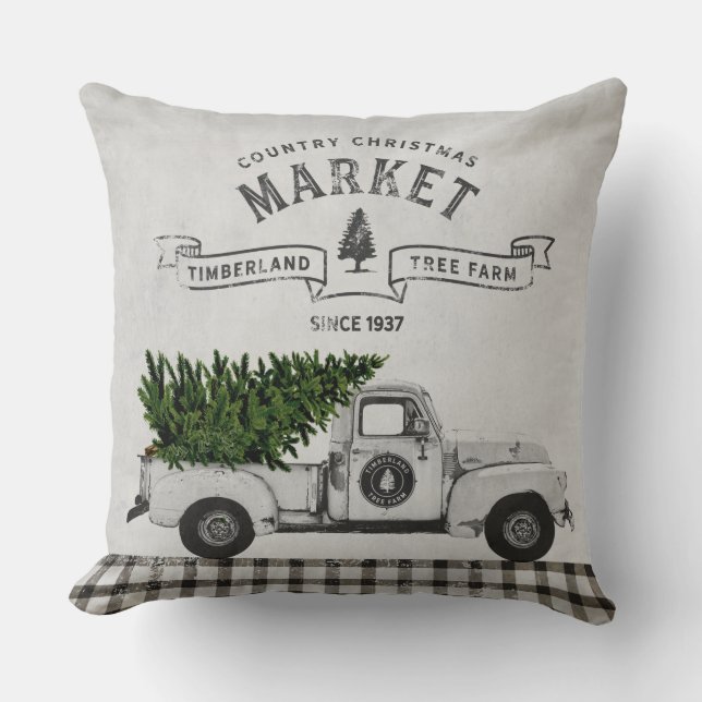 Farmhouse Christmas Tree Farm Truck Pillow (Front)