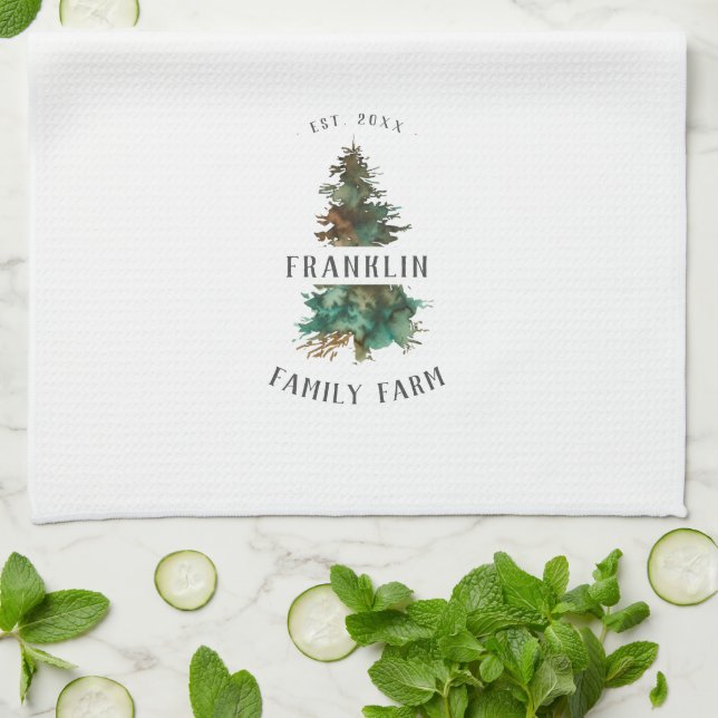 Farmhouse Christmas Tree Personalized Family Kitchen Towel (Folded)