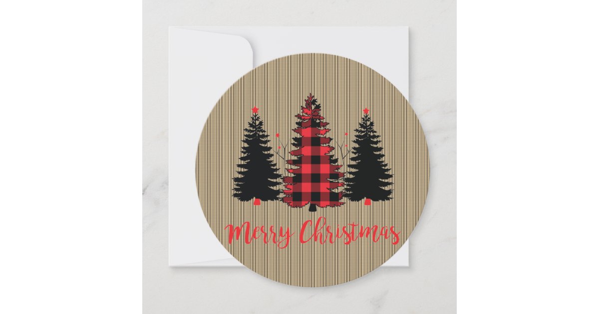Farmhouse Christmas Tree Trio Round Holiday Card | Zazzle