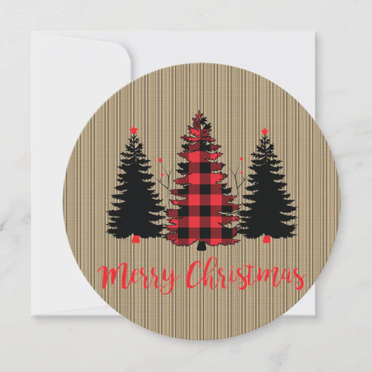 Farmhouse Christmas Tree Trio Round Holiday Card | Zazzle