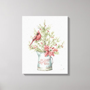 Farmhouse Christmas Tree with Cardinal Canvas Print