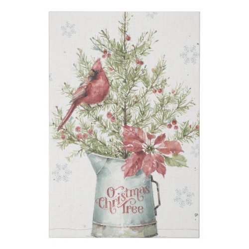 Farmhouse Christmas Tree with Cardinal Faux Canvas Print