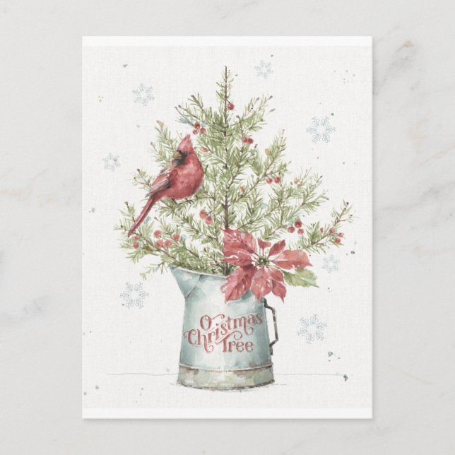 Farmhouse Christmas Tree with Cardinal Holiday Postcard (Front)