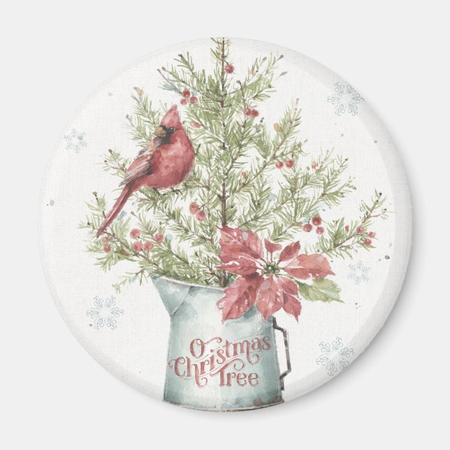 Farmhouse Christmas Tree with Cardinal Magnet (Front)
