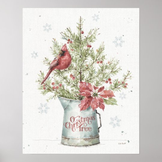 Farmhouse Christmas Tree with Cardinal Poster | Zazzle.com