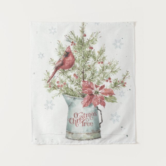 Farmhouse Christmas Tree with Cardinal Tapestry (Front)