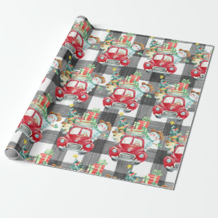 Farmhouse Christmas Vintage Red truck and plaid Wrapping Paper