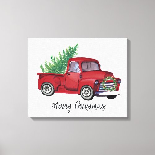 Farmhouse Christmas watercolor red truck Canvas Print