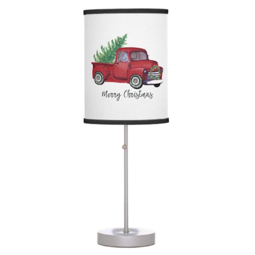 Farmhouse Christmas watercolor red truck Table Lamp