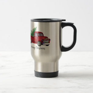 Farmhouse Christmas watercolor red truck Travel Mug