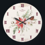 Farmhouse Christmas Winter Poinsettia Rustic Large Clock<br><div class="desc">Add timeless charm to your home this holiday season with our Vintage Distressed Winter Wall Clock. This exquisite timepiece exudes rustic farmhouse elegance, featuring a vintage distressed paint look that adds character to any space. Adorned with delicate watercolor poinsettias, pine, and winter greenery, this clock captures the essence of the...</div>