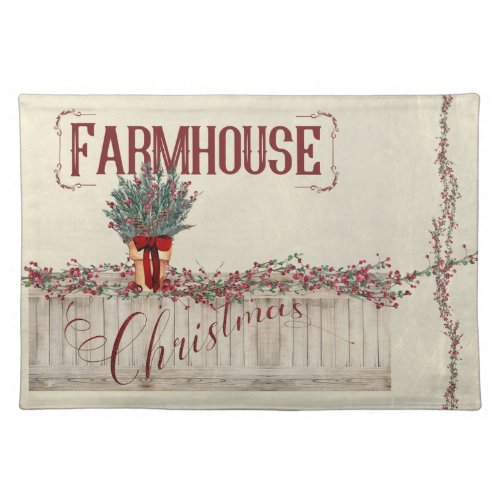 Farmhouse Christmas with Berries and Garlands Cloth Placemat