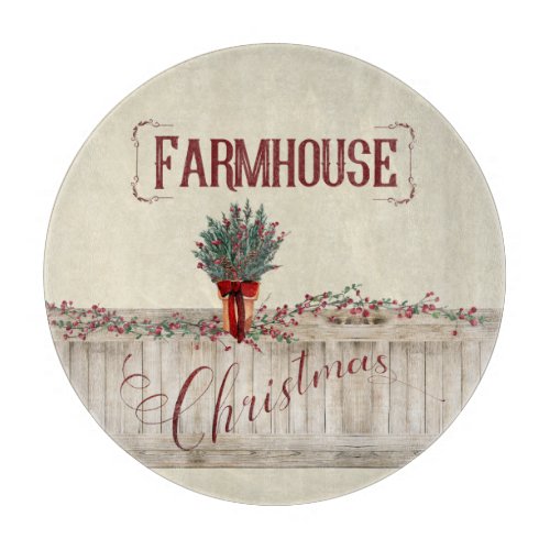 Farmhouse Christmas with Berries and Garlands Cutting Board
