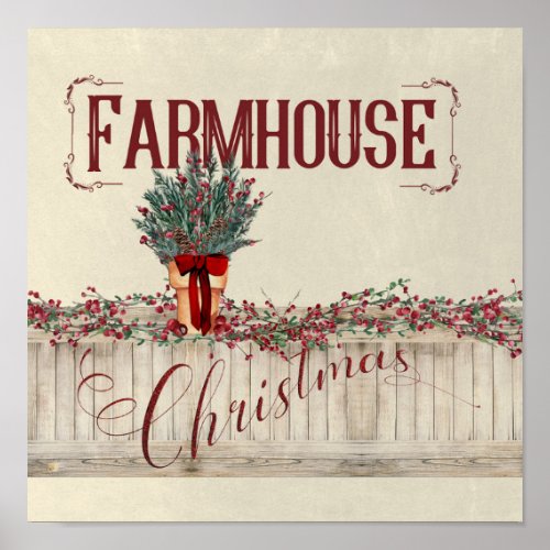 Farmhouse Christmas with Berries and Garlands Poster