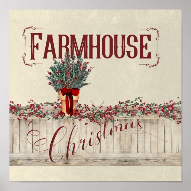 Farmhouse Christmas with Berries and Garlands Poster (Front)