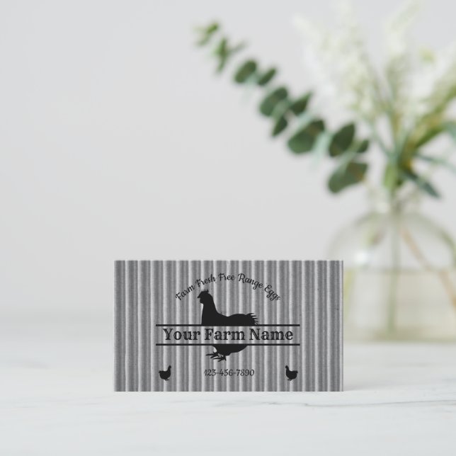 Farmhouse Corrugated Chicken Split Monogram Egg Business Card (Standing Front)