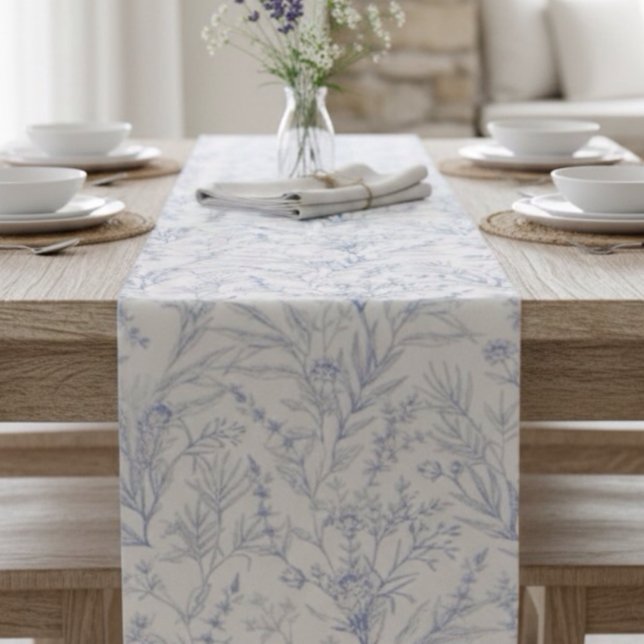 Farmhouse Cottage Blue and White Botanical Short Table Runner (Creator Uploaded)