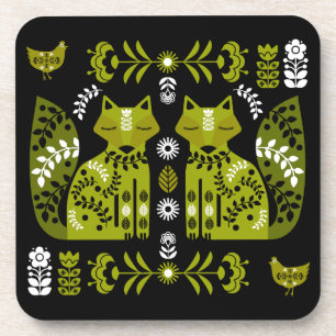 Farmhouse Cottage Folk Art Fox And Chicken Beverage Coaster