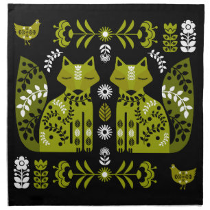 Farmhouse Cottage Folk Art Fox And Chicken Cloth Napkin