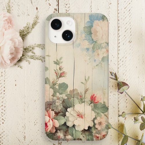 Farmhouse Cottage Rustic Floral on Barn Siding Case_Mate iPhone 14 Case