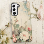 Farmhouse Cottage Rustic Floral on Barn Siding Samsung Galaxy S21 Case<br><div class="desc">Very pretty floral design featuring corner sprays of watercolor white and pink roses and wildflowers on rustic farmhouse weathered barn siding.</div>
