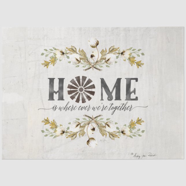Farmhouse Cotton Autumn Foliage Gray Mustard Home  Tissue Paper (Front)