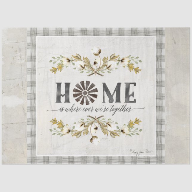 Farmhouse Cotton Autumn Foliage Gray Plaid Home Tissue Paper (Front)
