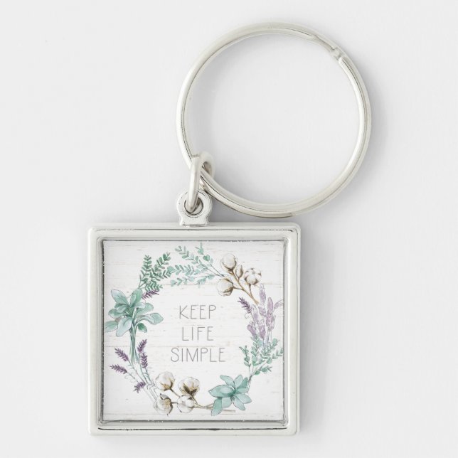 Farmhouse Cotton Typography - Keep Life Simple Keychain (Front)