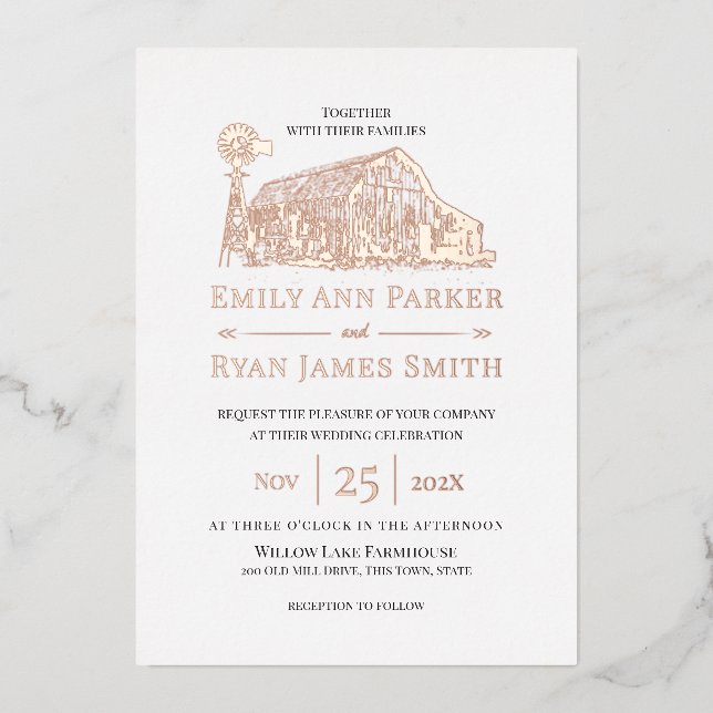 Farmhouse Country Barn  Foil Invitation (Front)