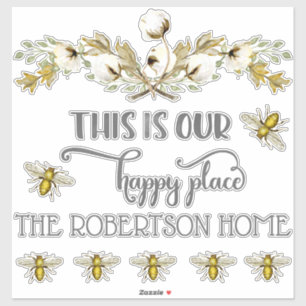Farmhouse Country Bee w Cotton Our Happy Place Sticker