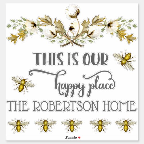 Farmhouse Country Bee w Cotton Our Happy Place Sticker