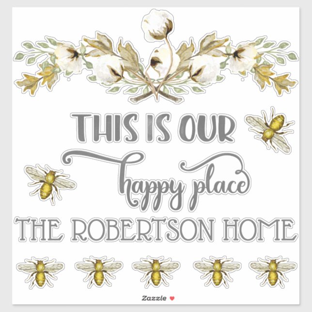 Farmhouse Country Bee w Cotton Our Happy Place Sticker (Sheet)